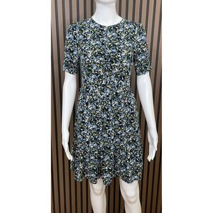 Boden Women's Floral Dress Short Sleeve 6 Blue Black Casual Work Midi
